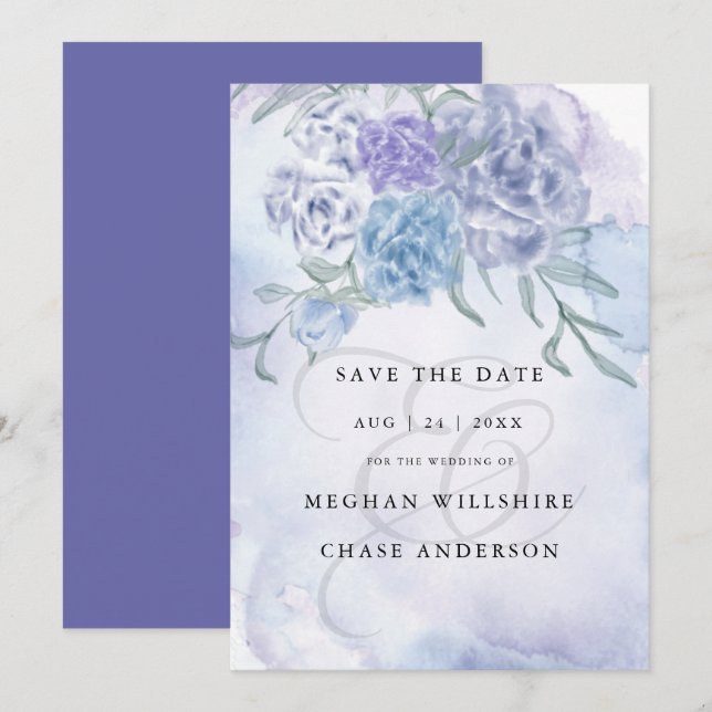 Country Watercolor Floral Dusty Blue Invitation (Front/Back)