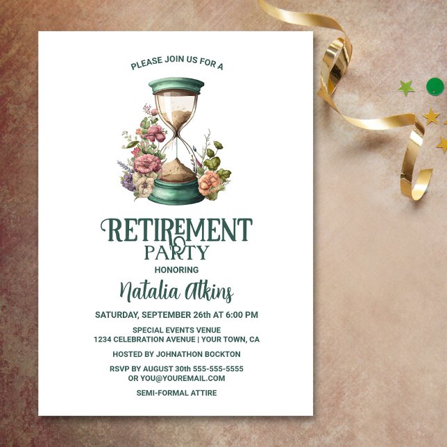 Country Watercolor Floral Hourglass Retirement Invitation (Creator Uploaded)