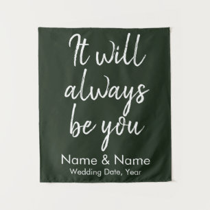 Country Wedding Backdrop Ceremony Hunter Green Tapestry