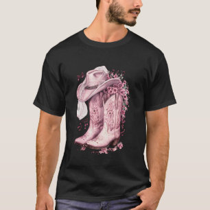 Country Wedding Bride Cowboy Hat Veil Pink Cowgirl T-Shirt