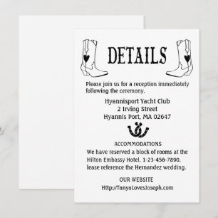 Country Wedding Details Cowboy Boots Western Black Invitation