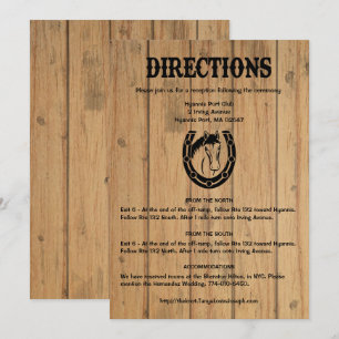 Country Wedding Directions Horse Horseshoe Wood Invitation