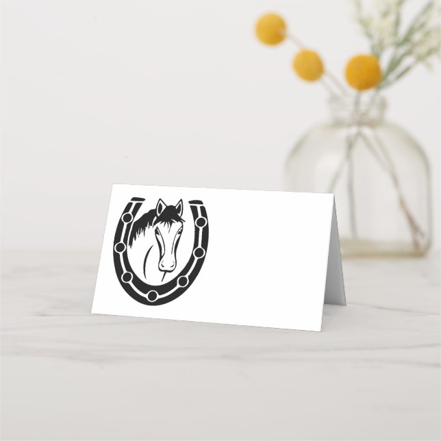Country Wedding Horse Horseshoe Western Place Card (Front)