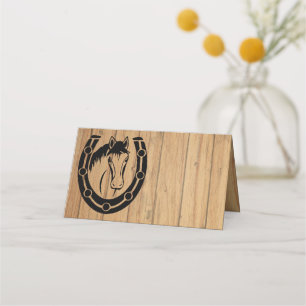Country Wedding Horse Horseshoe Western Wood Place Card