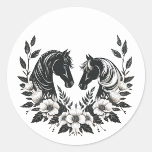 Country Wedding-Horses and Flowers Classic Round Sticker