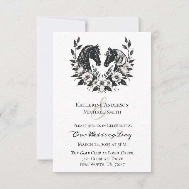 Country Wedding-Horses and Flowers Invitation (Front)