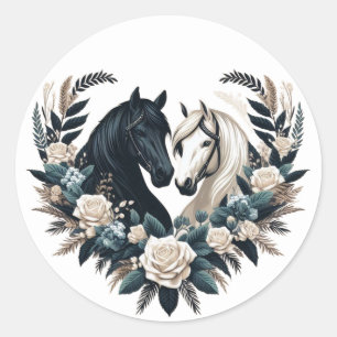Country Wedding-Horses in Love  Classic Round Sticker