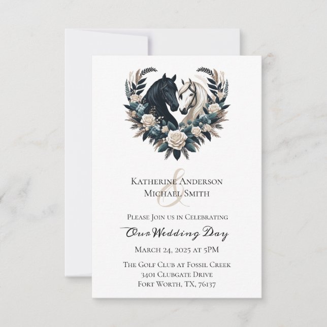 Country Wedding-Horses in Love Invitation (Front)
