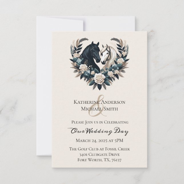 Country Wedding-Horses in Love Invitation (Front)