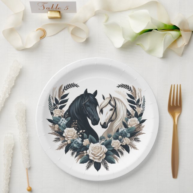 Country Wedding-Horses in Love  Paper Plate (Wedding)