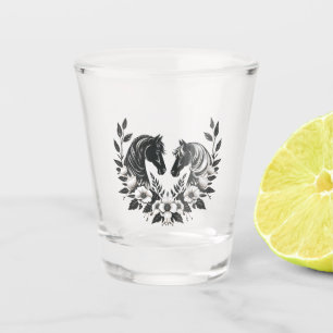 Country Wedding-Horses with Flowers Shot Glass