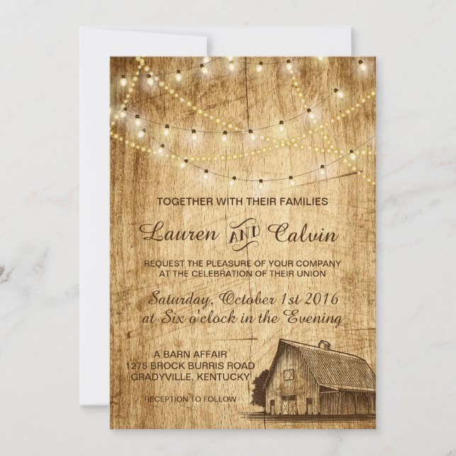 Country wedding invitation with Barn (Front)