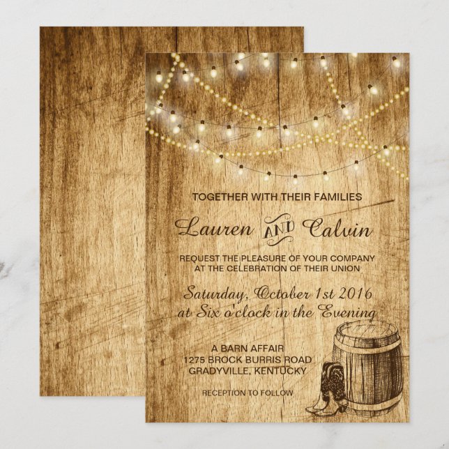 Country wedding invitation with Cowboy boots (Front/Back)