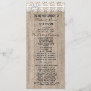 Country Wedding Lace Old Barn Wood Custom Program Programme