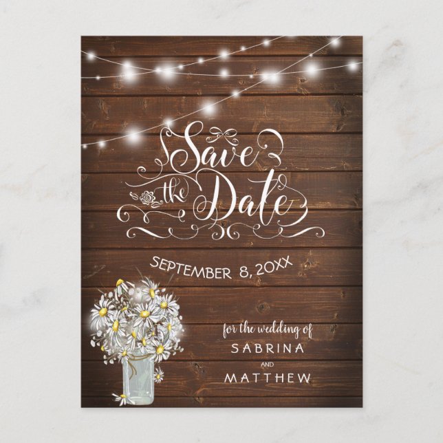 Country Wedding Mason Jar Daisies BarefootBride™ Postcard (Front)