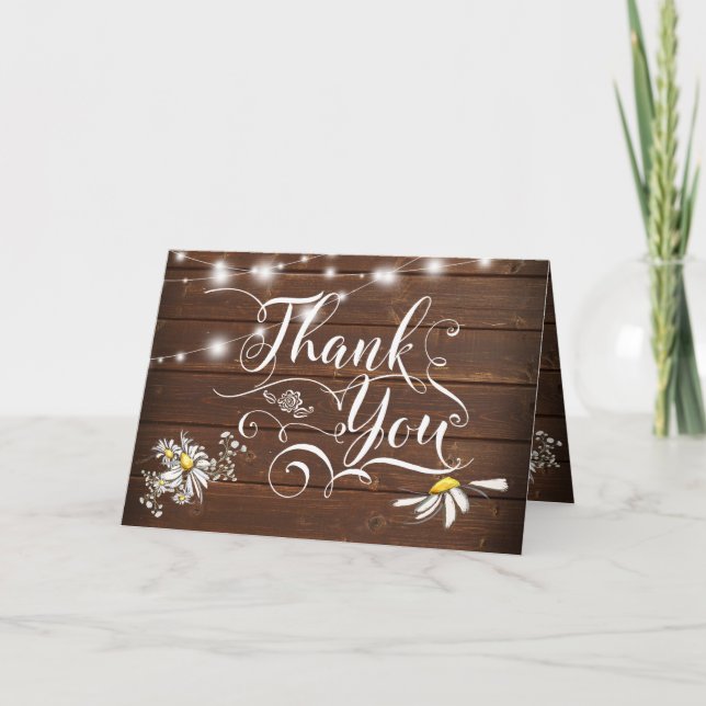 Country Wedding Mason Jar Daisies BarefootBride™ Thank You Card (Front)