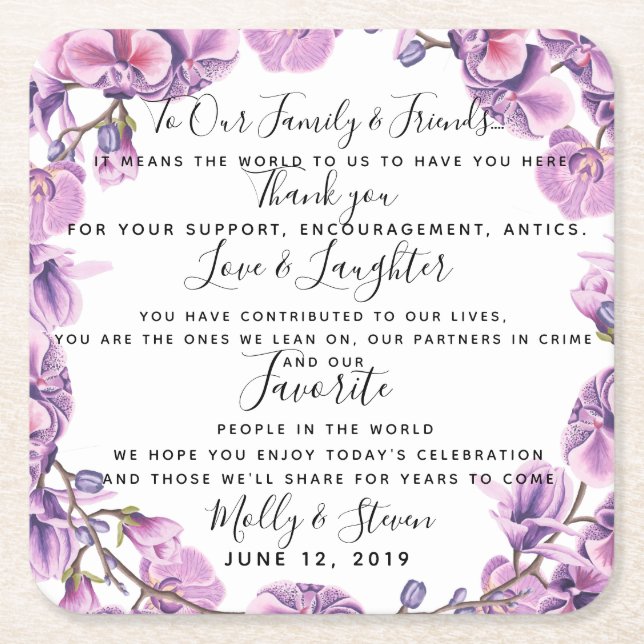 country wedding purple party/wedding Thank you Square Paper Coaster (Front)