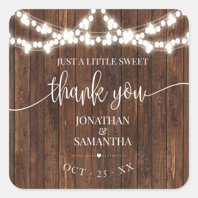 Country Wedding Rustic Bridal Shower Thank You Square Sticker (Front)
