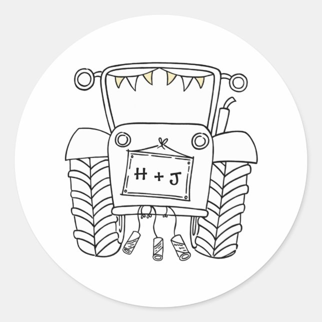 Country Wedding Tractor Sticker Label (Front)