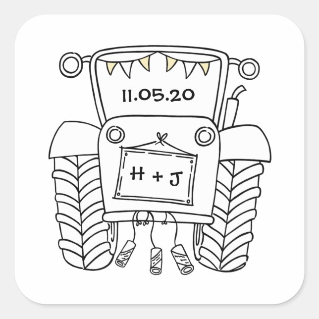 Country Wedding Tractor Sticker Label (Front)