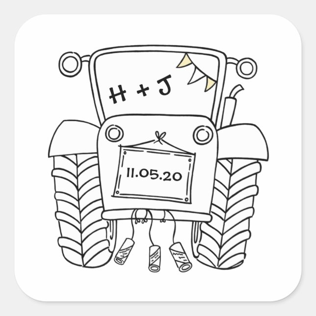 Country Wedding Tractor Sticker Label (Front)