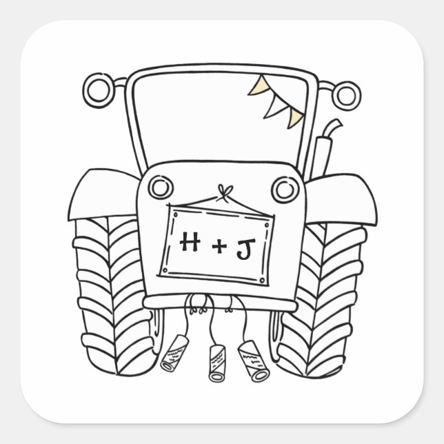Country Wedding Tractor Sticker Label (Front)