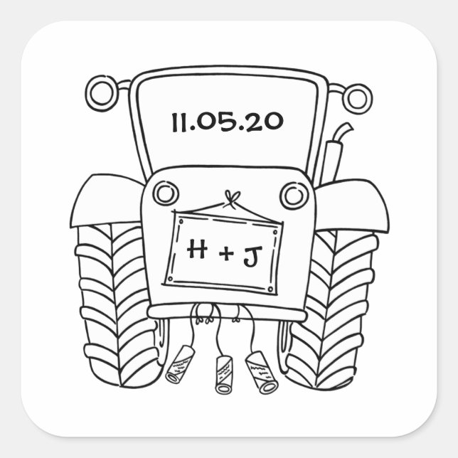 Country Wedding Tractor Sticker Label (Front)