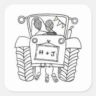 Country Wedding Tractor Sticker Label