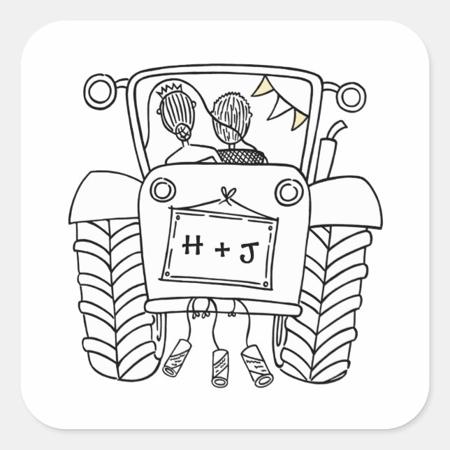 Country Wedding Tractor Sticker Label (Front)