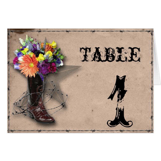 Country Western Barbed Wire Table Number (Front Horizontal)