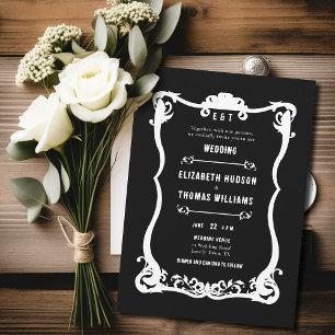 Country Western Black White Formal Elegant Wedding Invitation