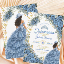 Country Western Blue Roses Golden Quinceañera