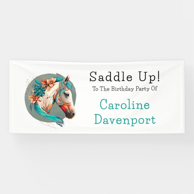 Country Western Boho Horse Birthday Party Banner (Horizontal)