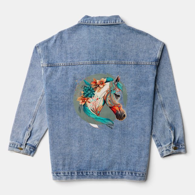 Country Western Boho Horse Birthday Party Denim Jacket (Back)