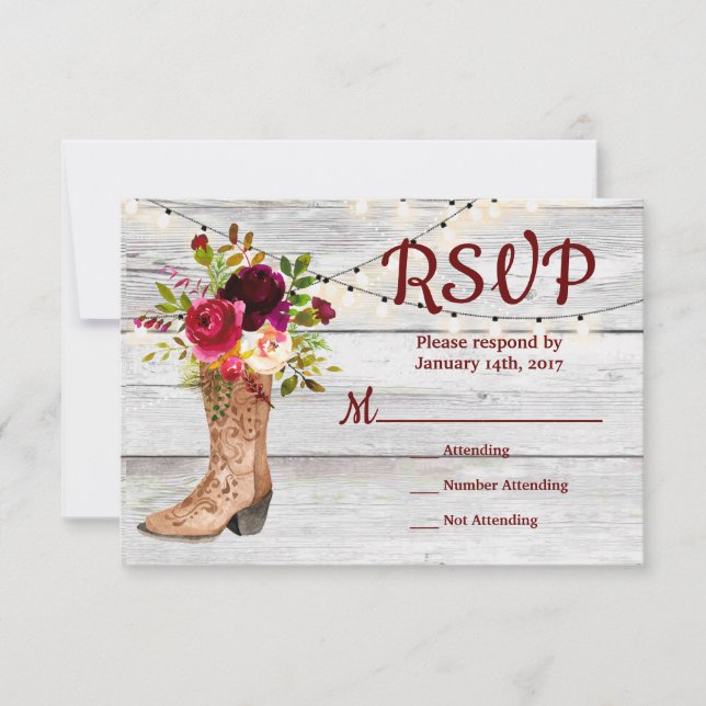 Country Western Boot Boho Rustic Marsala RSVP (Front)