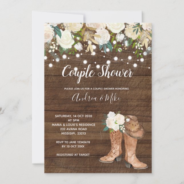 Country Western Boots Couple Shower Invitation (Front)