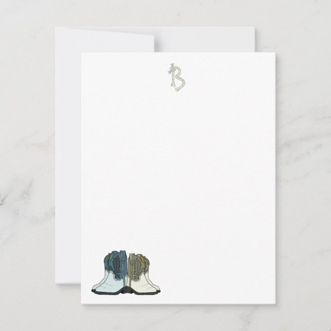 Country Western Boots Flat Monogram Note Cards (Front)