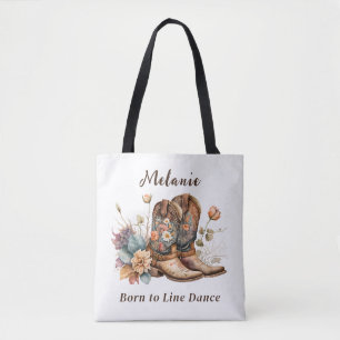 Country Western Boots Flowers Line Dance Tote Bag