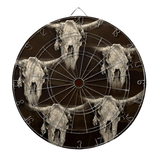 Country Western Bull Skull Rustic Vintage Antique Dartboard (Front)