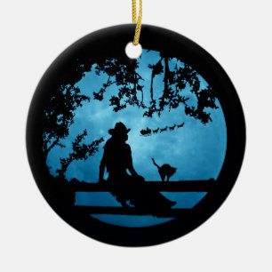 Country Western Christmas Cowgirl and Santa Fun  Ceramic Tree Decoration