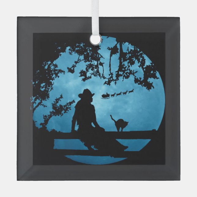 Country Western Christmas Cowgirl and Santa Fun Glass Tree Decoration (Front)