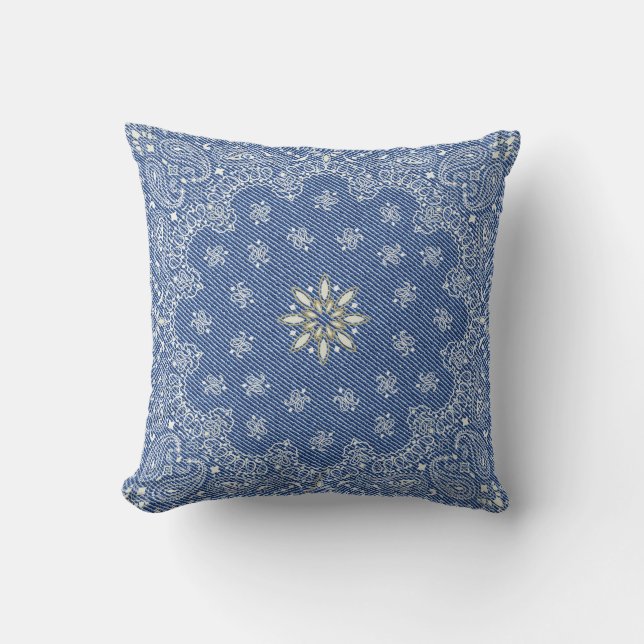COUNTRY WESTERN CLASSIC BANDANNA PRINT (blue) Cushion (Front)