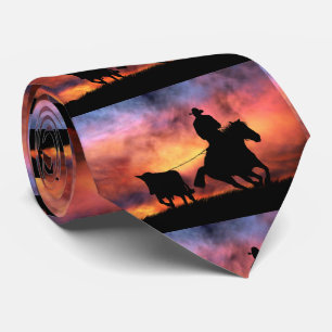 Country Western Cowboy and Horse with Steer Roping Tie
