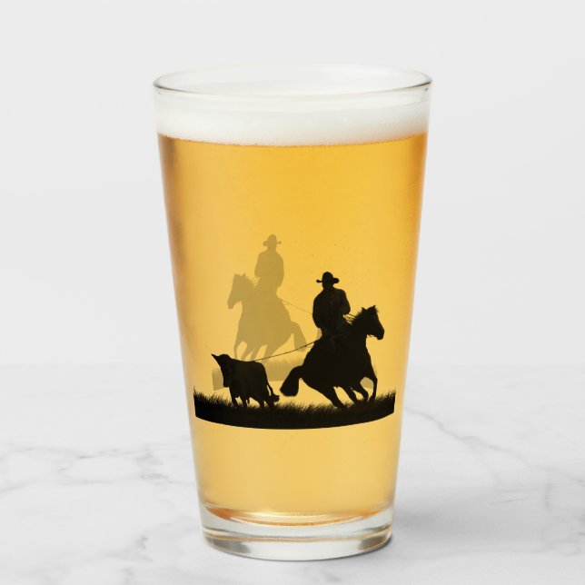 Country Western Cowboy Beer or Water Glass (Front Filled)