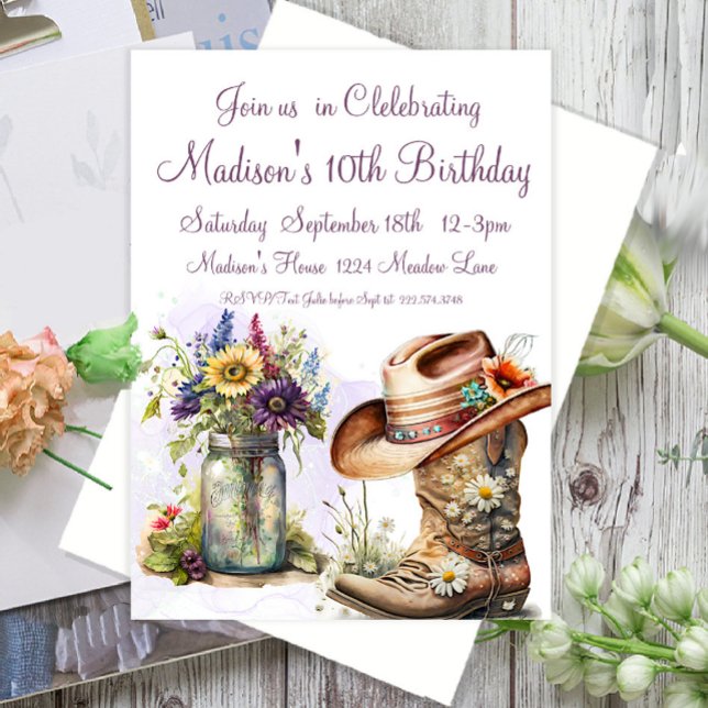Country Western, Cowboy Boots, 10th Birthday       Invitation (Creator Uploaded)
