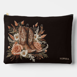 Country Western Cowboy Boots and Flowers Accessory Pouch