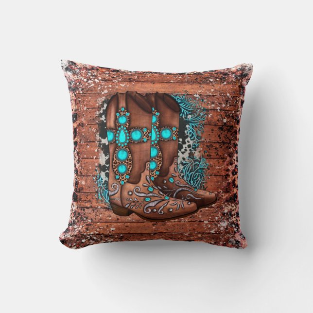 Country Western Cowboy Boots Cushion (Front)
