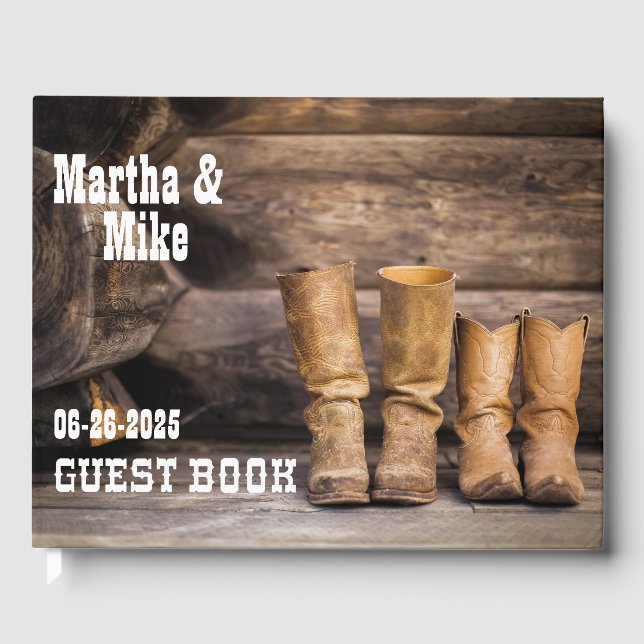 Country Western Cowboy Boots Wedding Guest Book (Front)