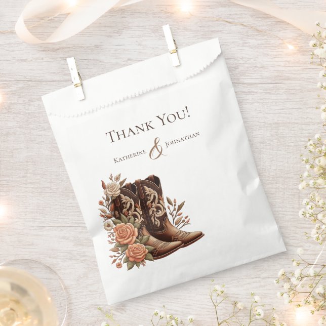 Country Western Cowboy Boots with Flowers- Wedding Favour Bags (Clipped)