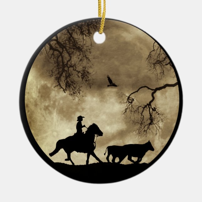 Country Western Cowboy Ceramic Tree Decoration (Front)